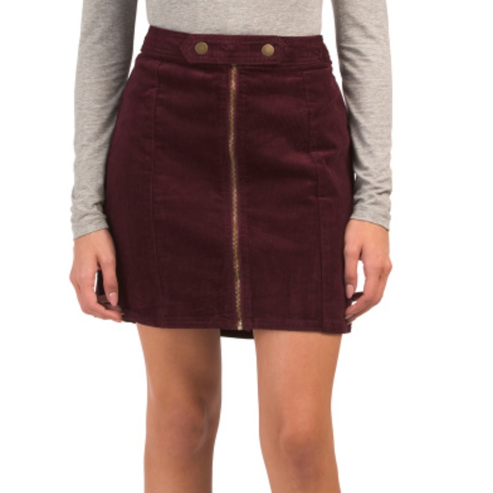 Corduroy Zip Front Skirt Maroon Size 0